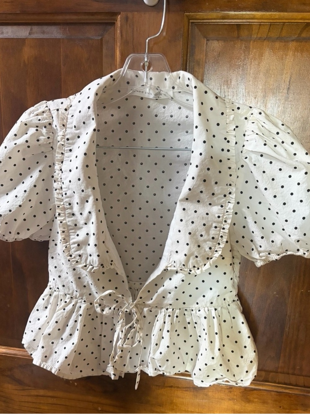 Altar'd State White Polka Dot Ruffle Tie-Front Blouse